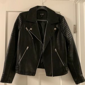 TopShop faux leather motto jacket. Size US 6.